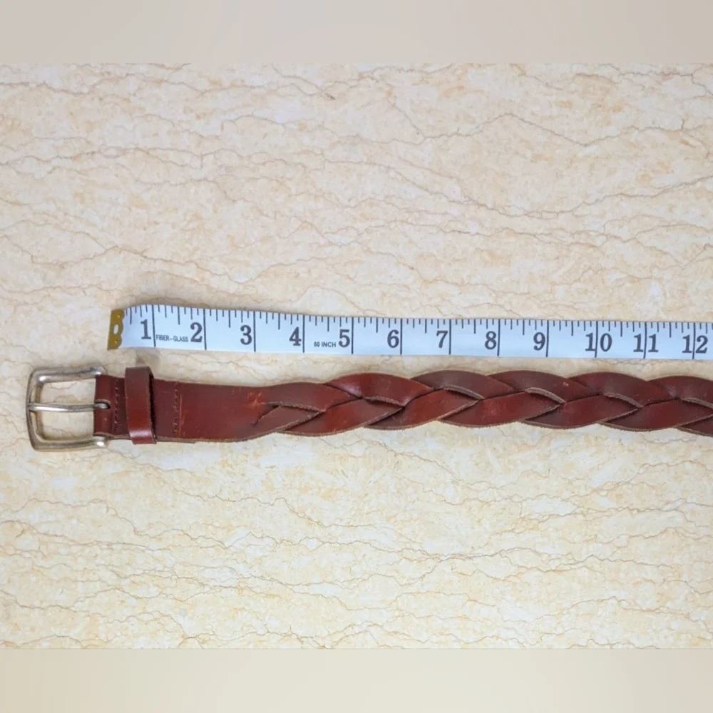 Vintage Gap Braided Dark Brown Leather Silver Tone Brass Buckle Belt Size L